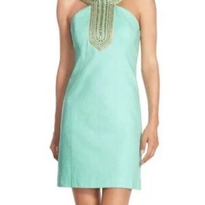 Lilly Pulitzer Adelina
Beaded Aqua Halter Shift Dress